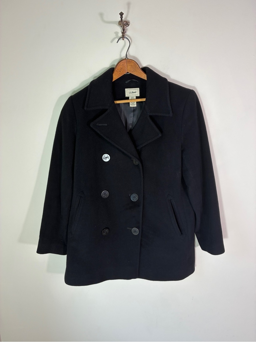 L.L. Bean Women's Classic Black Wool Peacoat